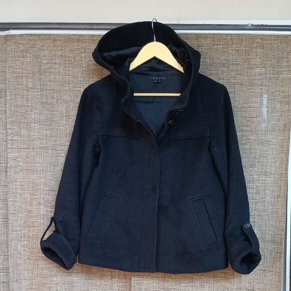 Theory Black Hooded Wool And Angora Shirt Coat Jacket - Picture 1 of 4